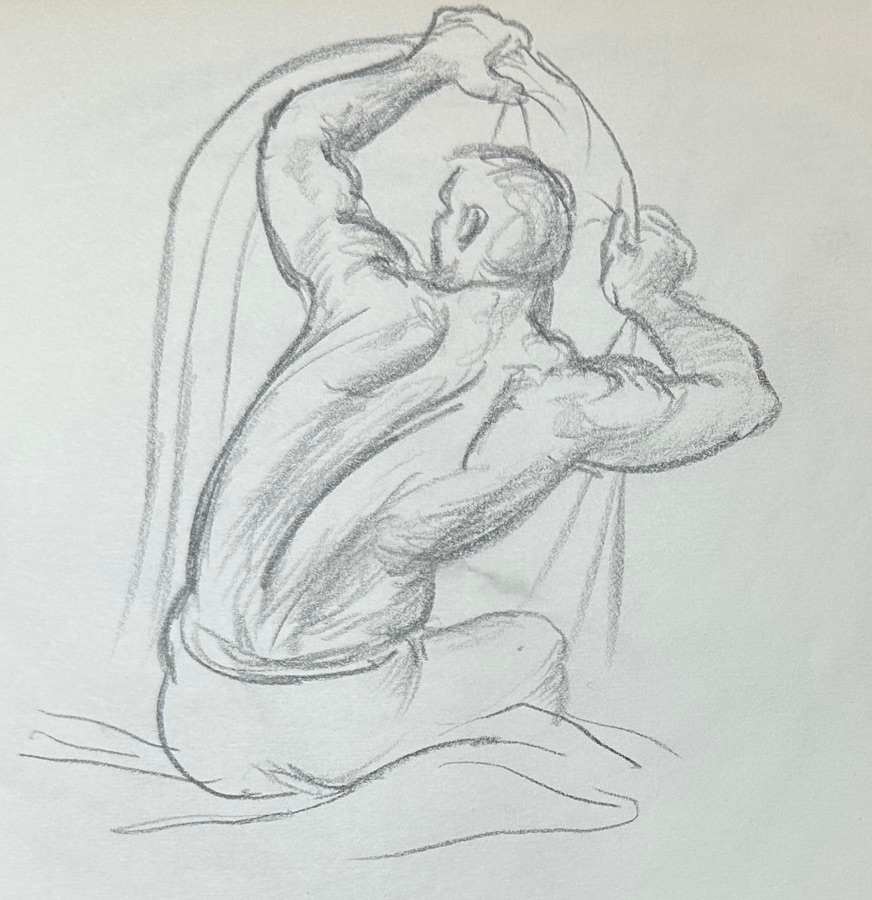 "Seated Man Lifting a Sheet" named by CLL by Fred Shane, Image 1.