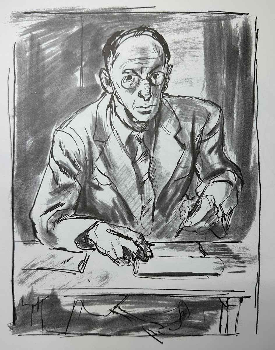 "Self Portrait" Sketch in Ink by Fred Shane, Image 1.