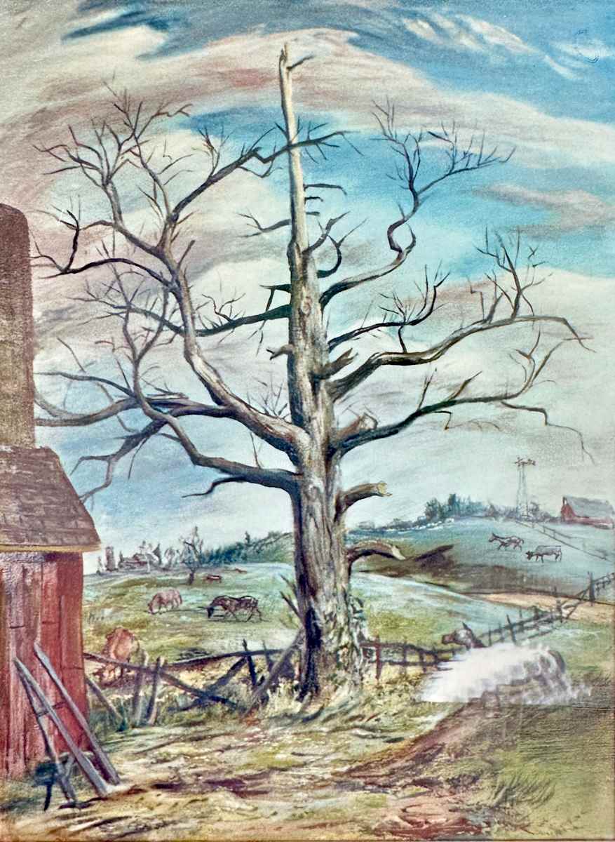 "Dead Tree with Horse and Cows" by Fred Shane, Image 1.