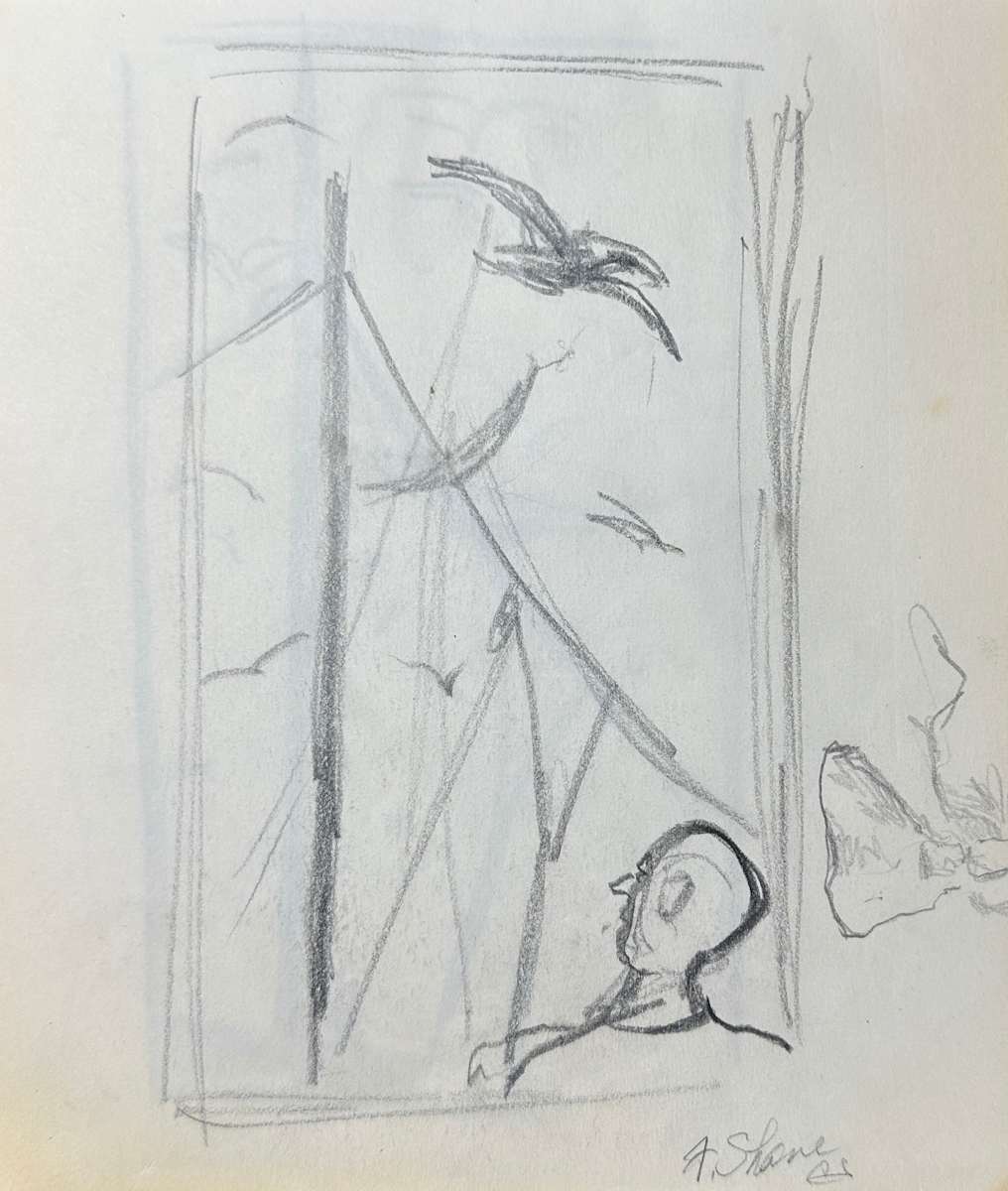 "Man with Seagulls, Initial Sketch" named by CLL by Fred Shane, Image 1.