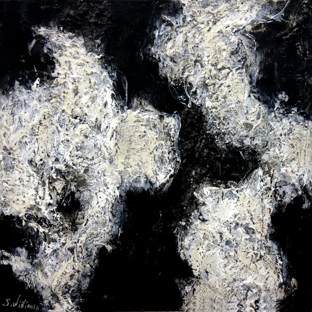 Dancing Clouds -2 by Shirley Williams  Image: Dancing Clouds 2 is a black and white painting on canvs