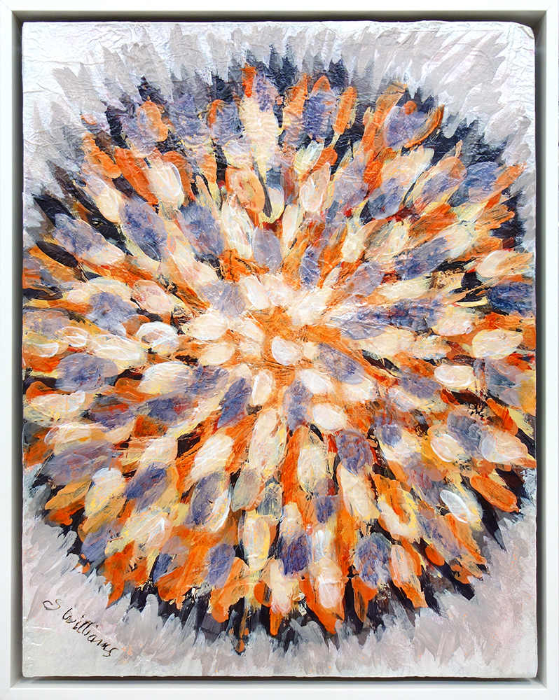 Strength Mandala by Shirley Williams  Image: STRENGTH MANDALA textured acrylic on artboard, float framed in white