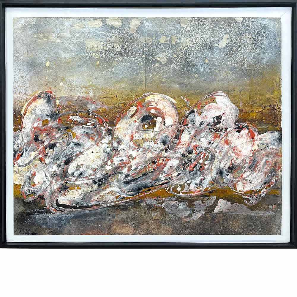 Autumn Horizon by Shirley Williams  Image: Float framed large mixed media painting Autumn Horizon