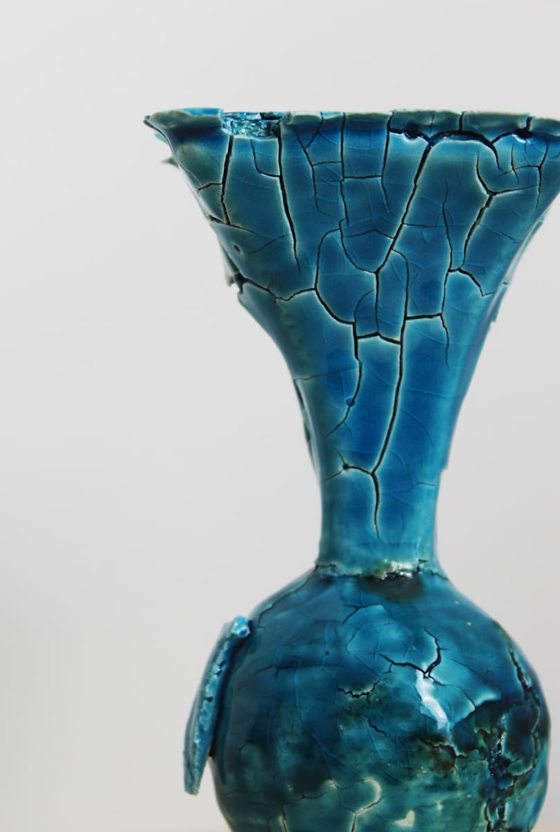 Blue Crackle Fluted Vase by Benjamin Teague, Image 5.