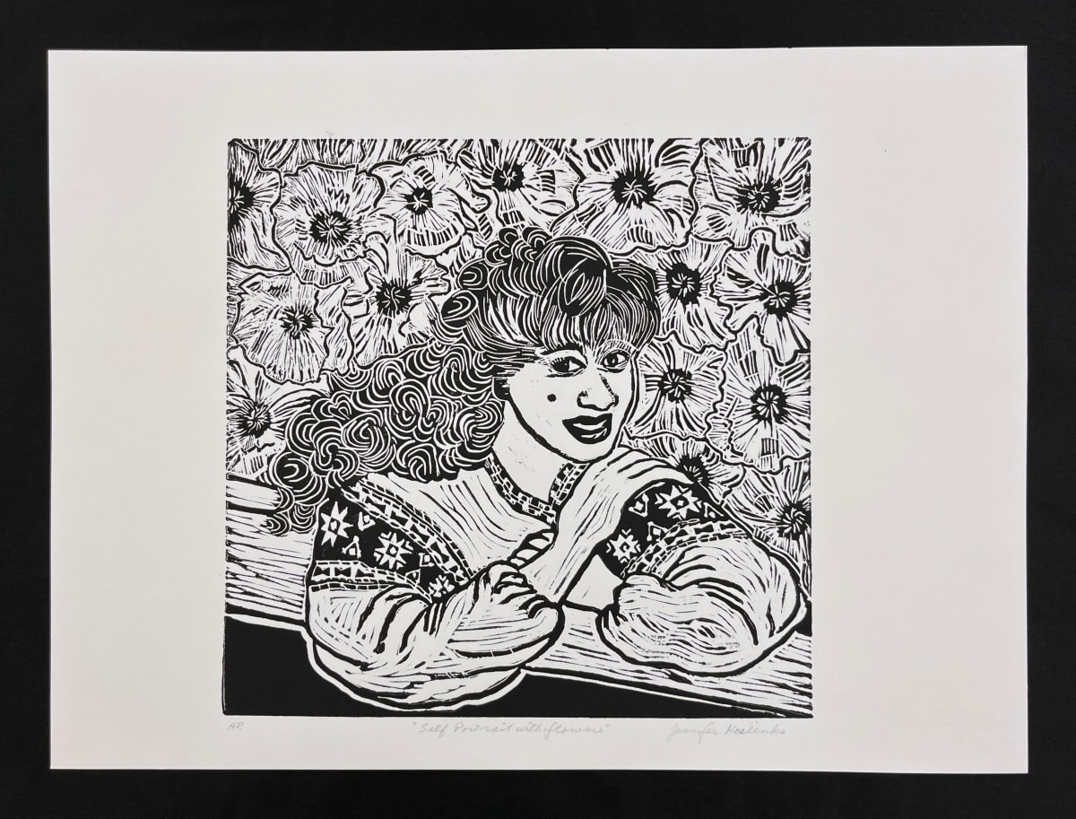 Self-Portrait with Flowers by Jennifer M Koslenko 