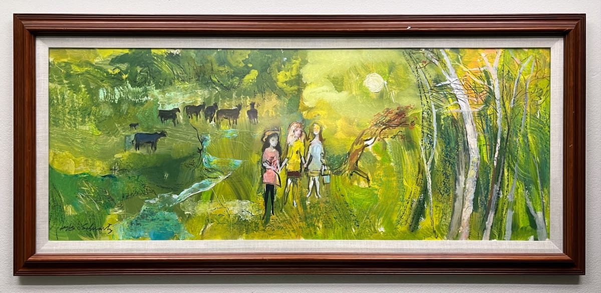 Title unknown (landscape with cows and young women) by Lester O. Schwartz 