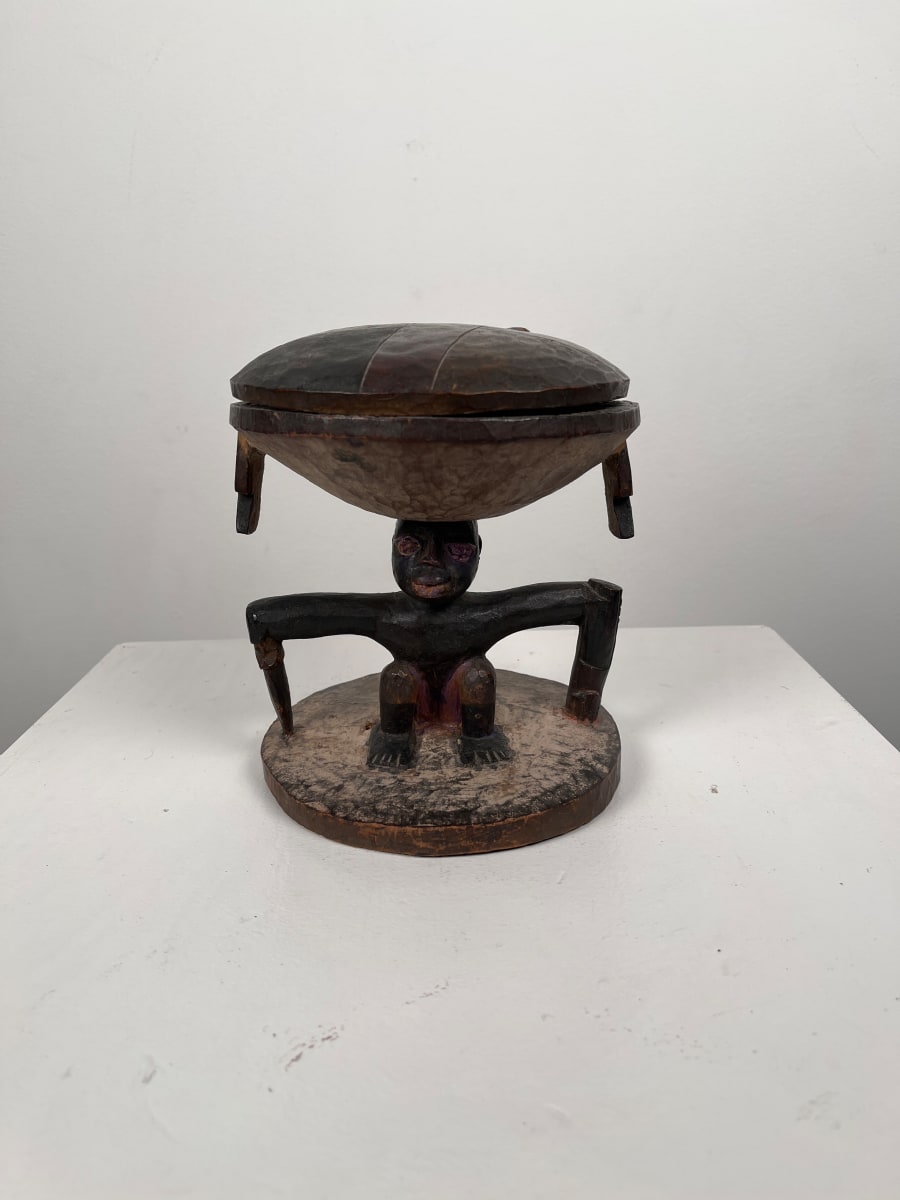 Wooden Vessel with Sculpted Man Base 