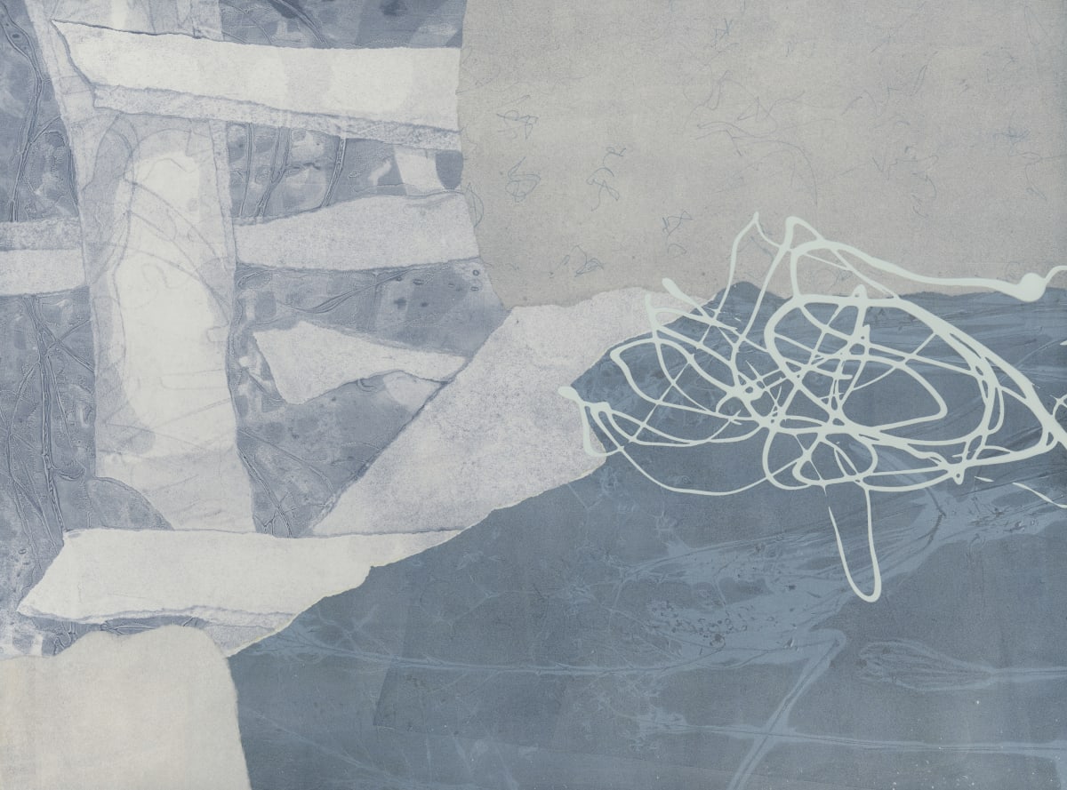 Denim Dreams by Kathy Cornwell  Image: Denim Dreams is a mixed media collage created with hand pulled monotype prints.