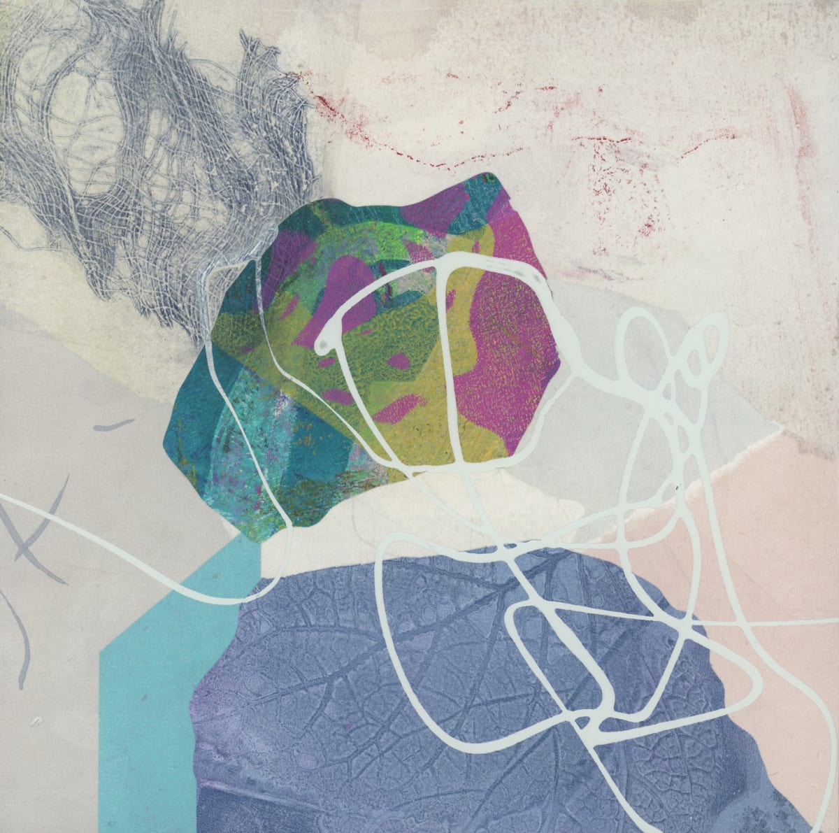 Ledgerock by Kathy Cornwell  Image: Ledgerock is a mixed-media collage created with monoprinted papers and house paint.