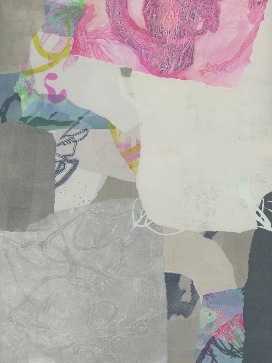 No Boys Upstairs by Kathy Cornwell  Image: "No Boys Upstairs" is a mixed media collage composed with monotype prints.