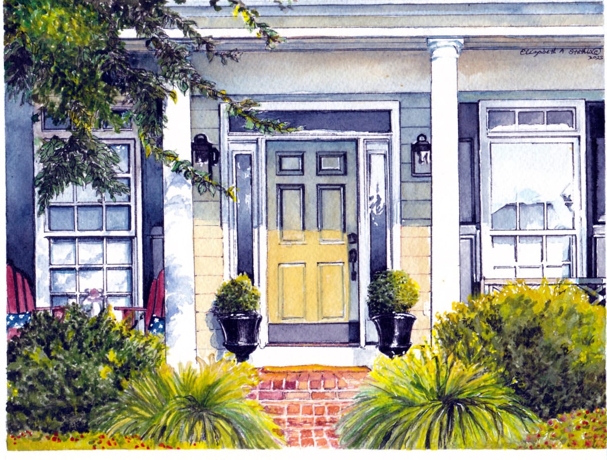 Pareti House by Elizabeth Stathis  Image: Watercolor rendition of the front door of one of the homes inLake Manassas. To be published as part of a monthly series of "The Lovely Front Doors of Lake Manassas"