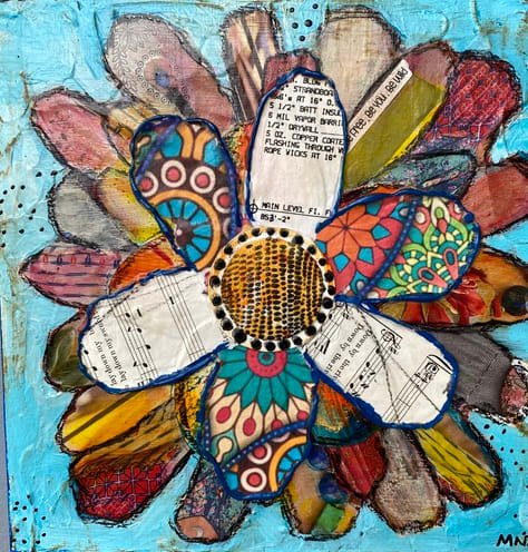 Be Free, Be You, Be Wild by Marsha Nieland  Image: This one is a combination of mandalas, sheet music and architectural plans. 