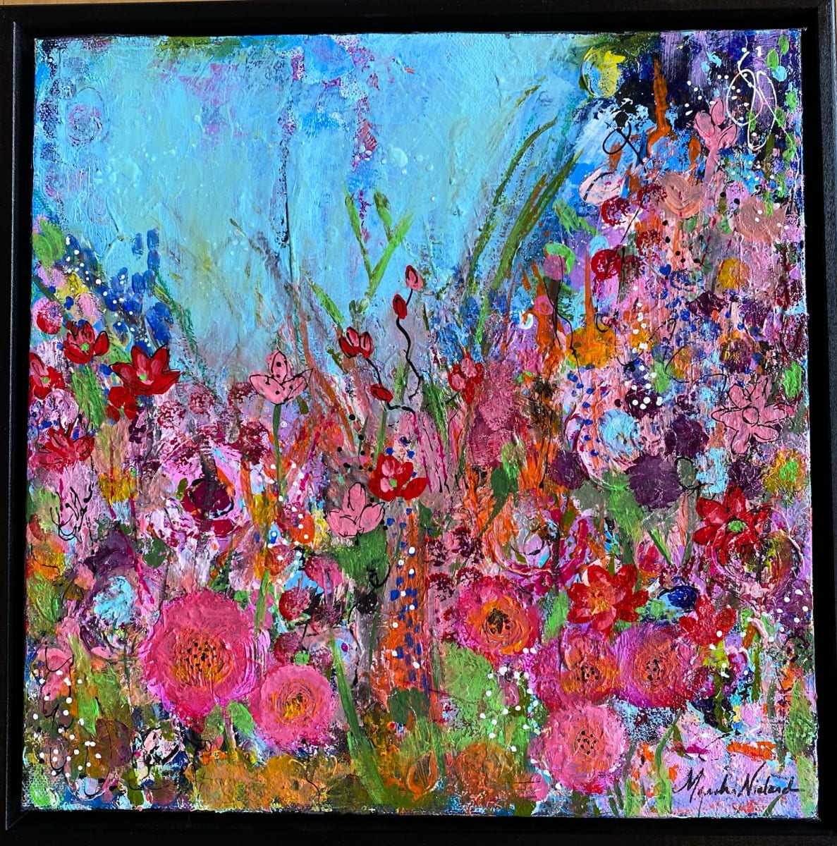 Wildflower Field 1 by Marsha Nieland  Image: Acrylic on 12x12 canvas with black floating frame.