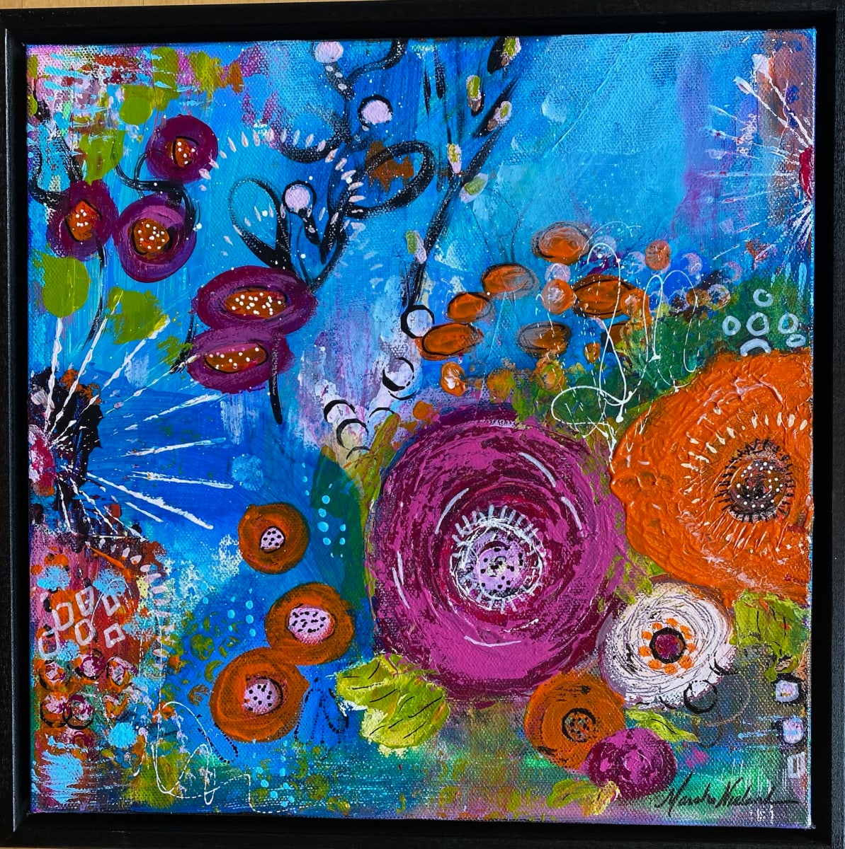 Liberation by Marsha Nieland  Image: Acrylic on 12x12 canvas with black floating frame.