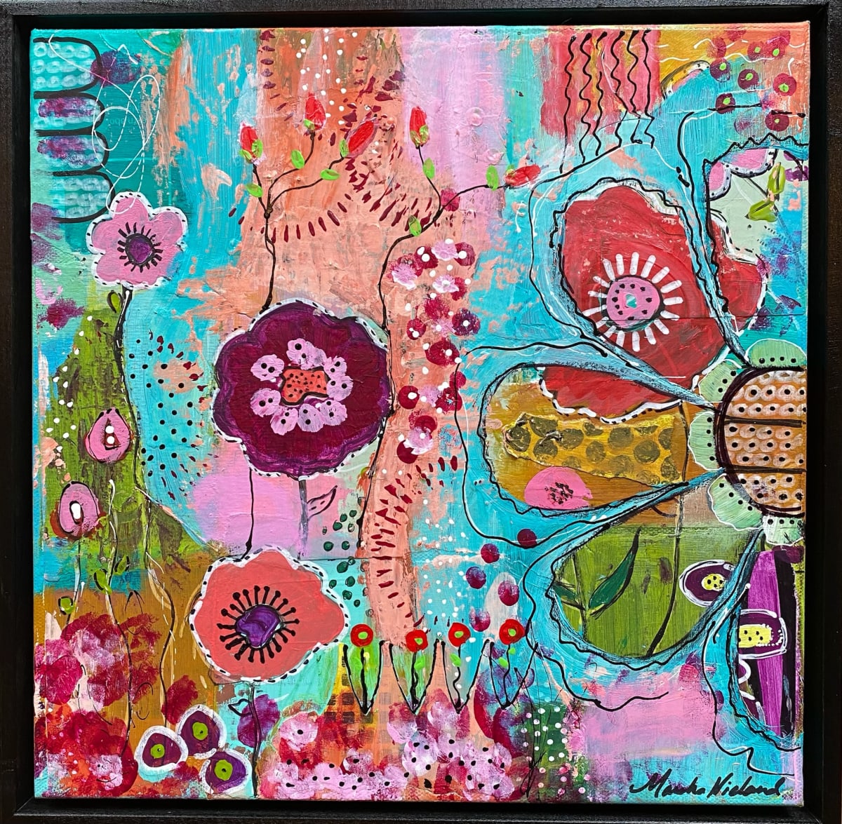 Groovy Wildflower by Marsha Nieland  Image: Acrylic on 12x12 canvas with black floating frame.