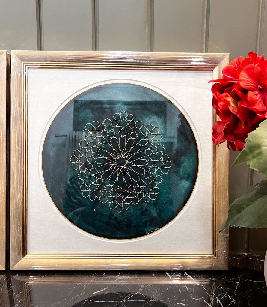 Beryl ll by Umme Hani Tinwala  Image: Weaving the sacred geometry of the Alhambra Palace into a vibrant tapestry of unity and reverence, inviting viewers into a contemplative visual prayer.
