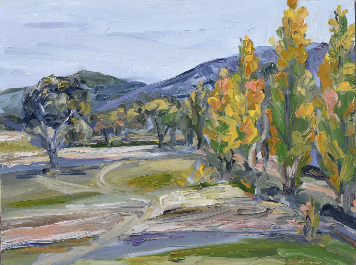 Blue Range Poplars by Wendy Jagger  Image: Poplars painted at the end of my court