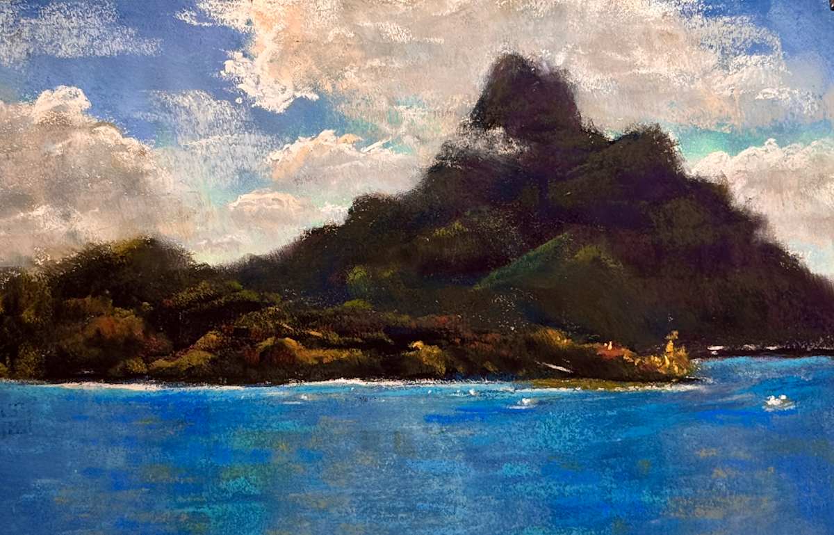 BORA BORA by Laura Pollak  Image: Bora Bora is truly paradise on earth. Blue Skies, bluer waters, mysterious mountains rising straight out of the sea.  The magic is palpable and goes straight to the soul.