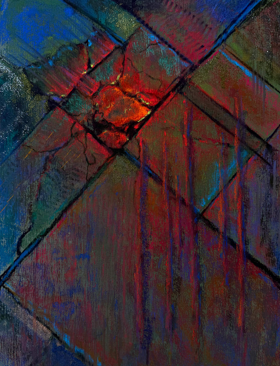 RED ROCKS AGLOW by Laura Pollak  Image: The sidewalks in Athen Greece seem as ancient as the Acropolis itself.   The angles, cracks and design were perfect for an abstract composition.   As usual, I added my 'glow' as if emanating from underneath.