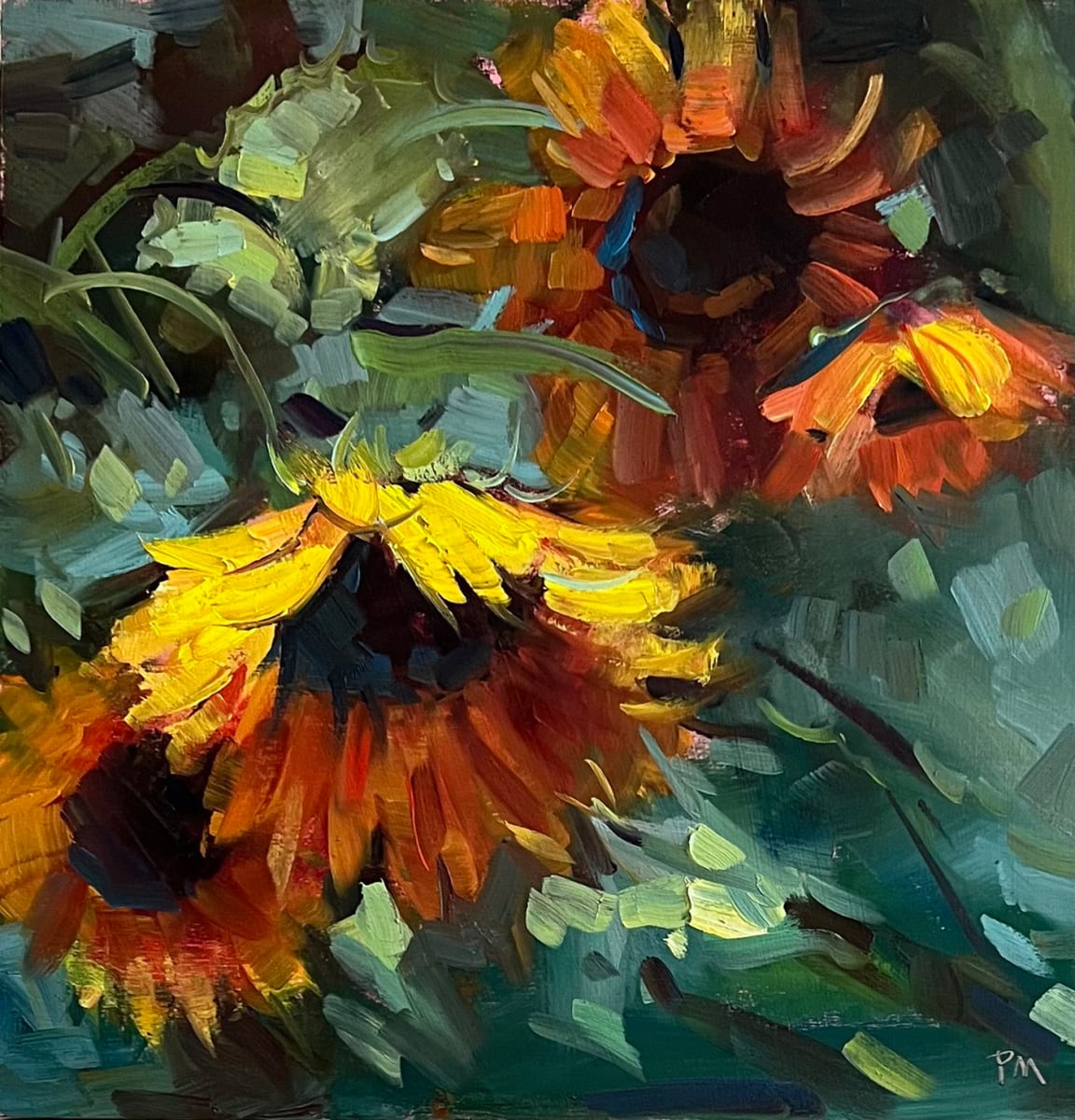 Shimmering Sunflowers by Patti McNutt  Image: 12" x 12" Oil on Cradled Board