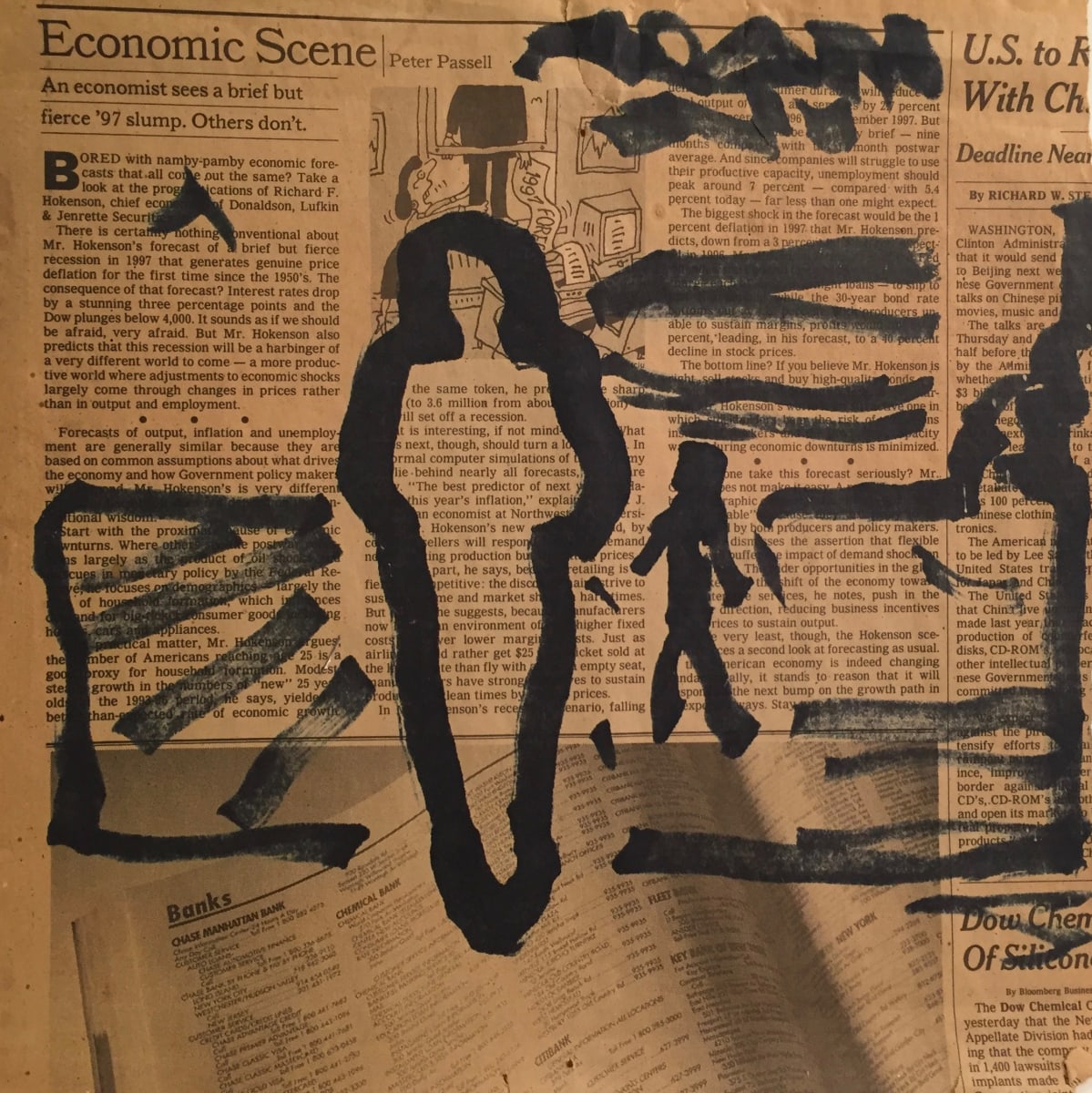 Untitled  Two figures on Newsprint by Richard Morrison 