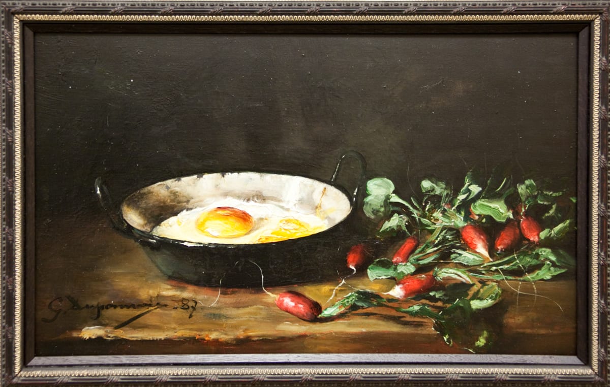 Still life with Eggs and Two-Handle Skillet by G. Duponnier 