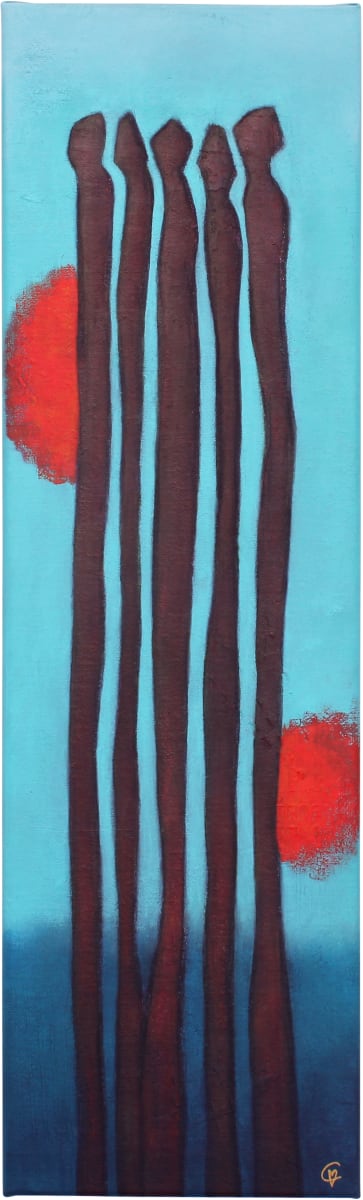 What are we doing? by Carolina Gårdheim  Image: What are we doing? 25 x 85 x 4 cm, acrylics on jute canvas, by Carolina Gårdheim, 2022