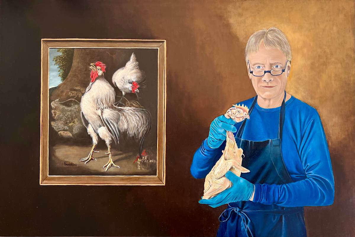 Autoportrait with a cock and a chicken by Philippe Walker 