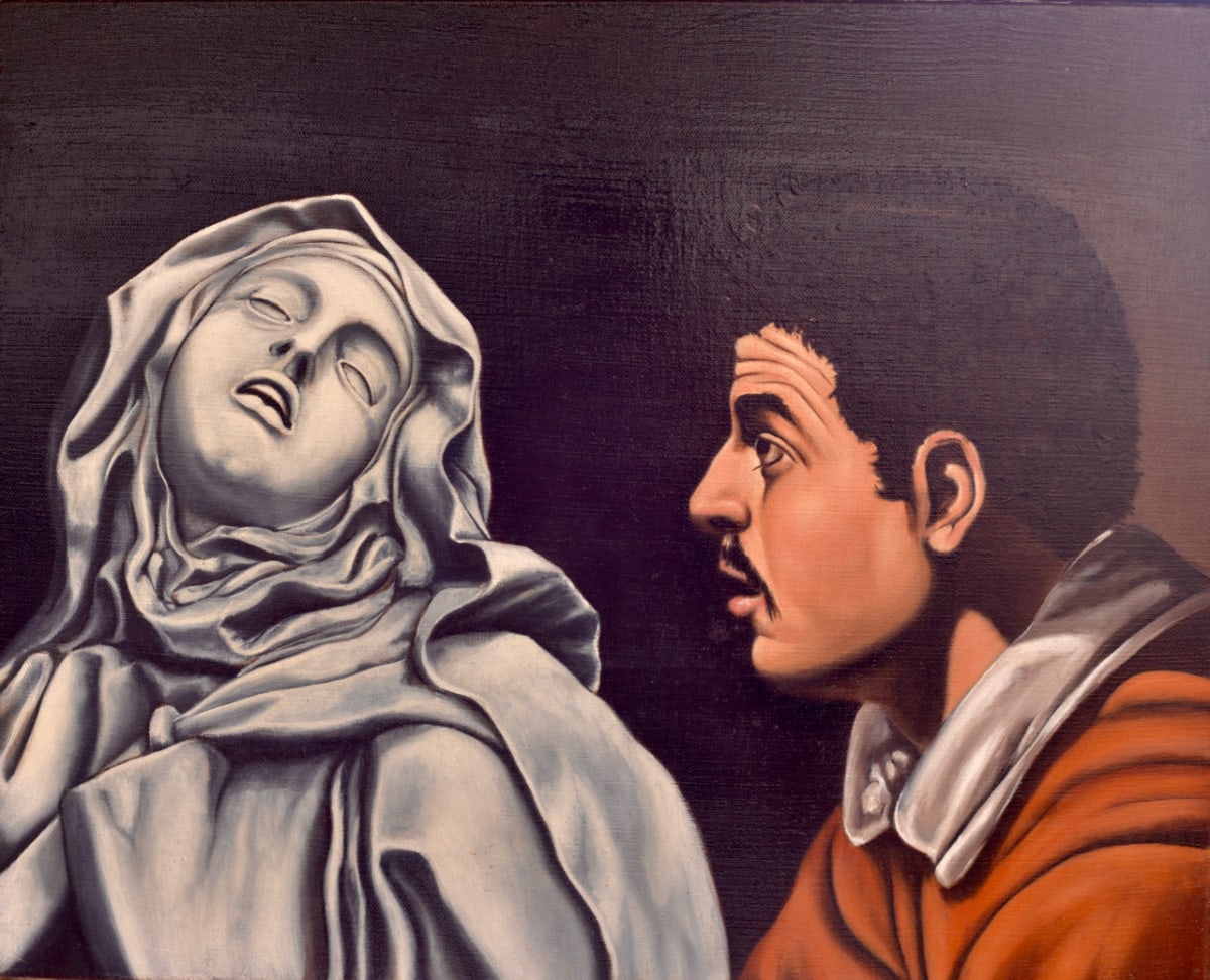 EXTASES by Philippe Walker  Image: Un personage peint par Velazquez est en pâmoison devant l'extase trouble de Ste Thérèse.
