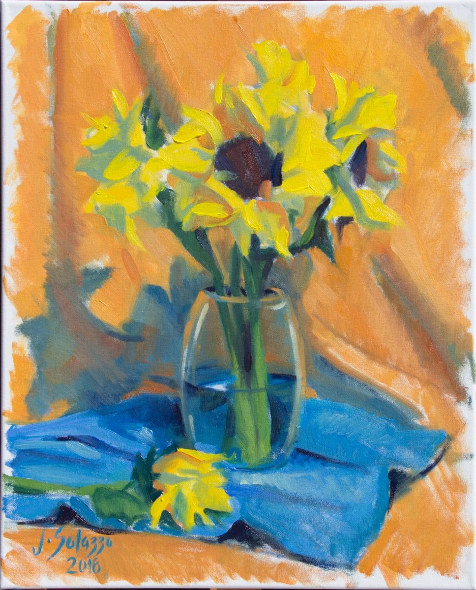 SUNFLOWERS IN CLEAR VASE by Julia Solazzo Art 