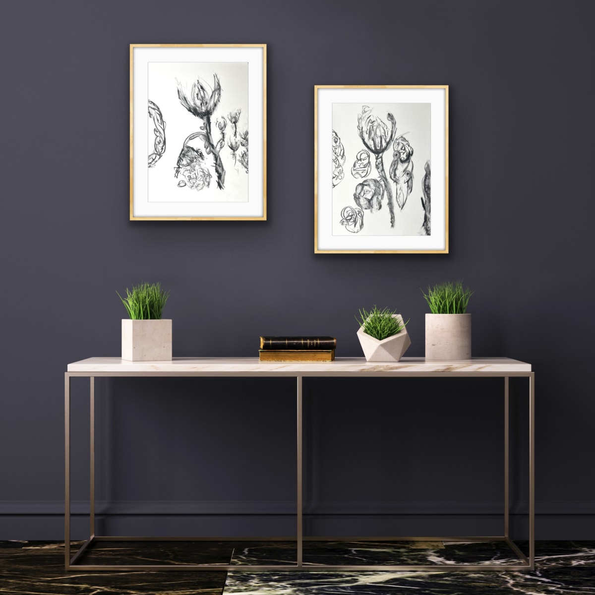 Charcoal Flowers (2 pieces) by Miriam Awad 