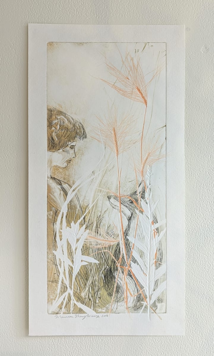 Wait for Me Here (V.E. 2) by Maureen Shaughnessy  Image: Unframed original drypoint monoprint