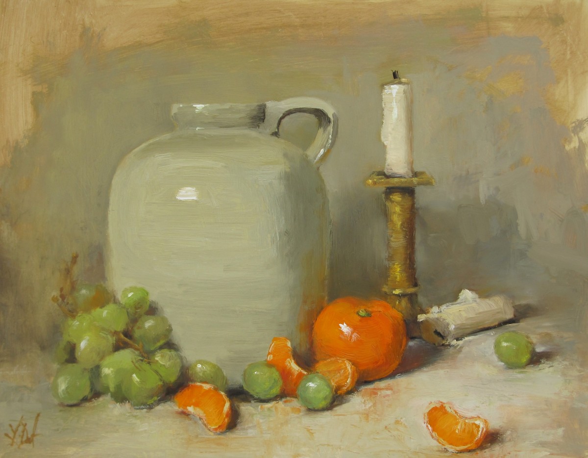 Clementine, Grapes, Candle & Crock by Lamya Deeb 