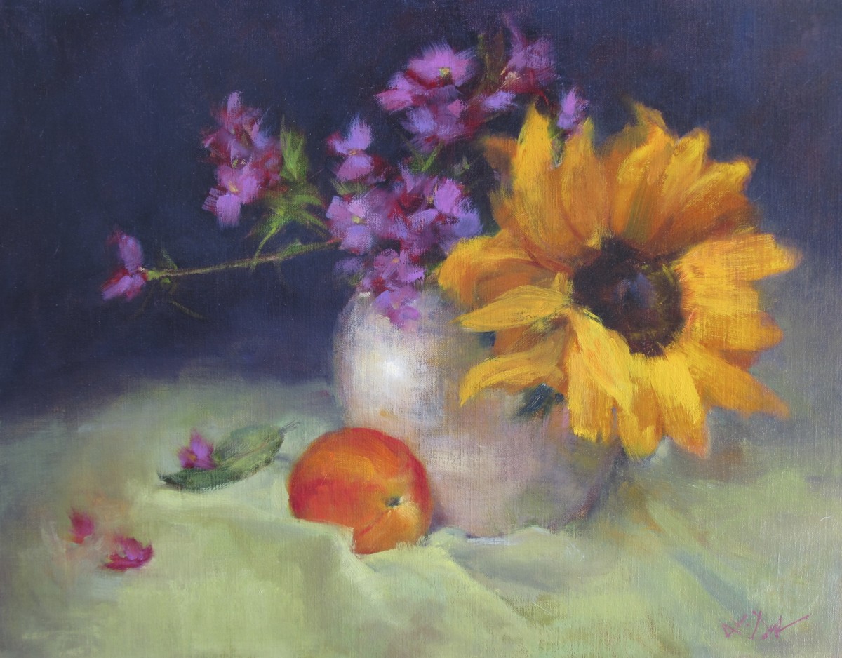 Sunflower, Dianthus & Peach by Lamya Deeb 