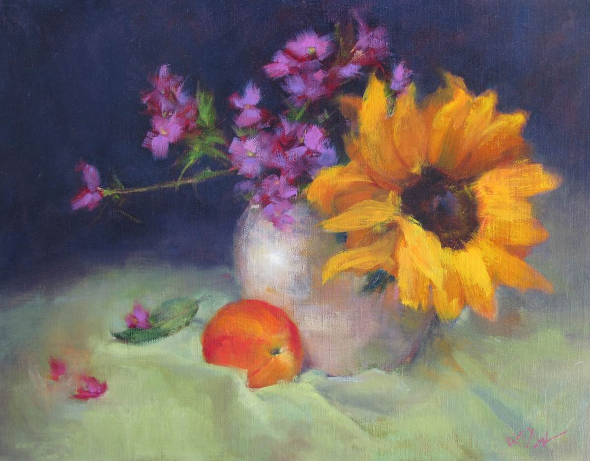 Sunflower, Dianthus & Peach by Lamya Deeb, Image 1.