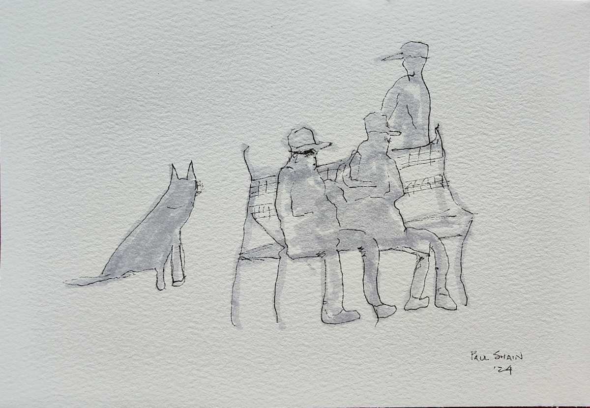 The Dog and His Three Amigos by Paul Shain  Image: These four were hanging out at the Torre de los Perdigones.