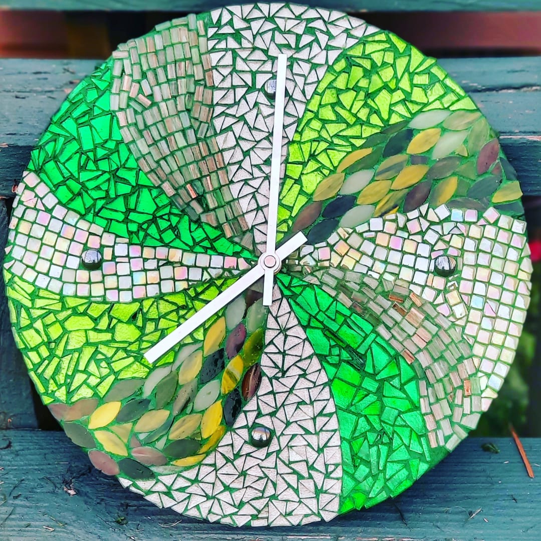 Green Monochrome Clock by Emily Stevens  Image: Mosaic Green Monochrome Clock