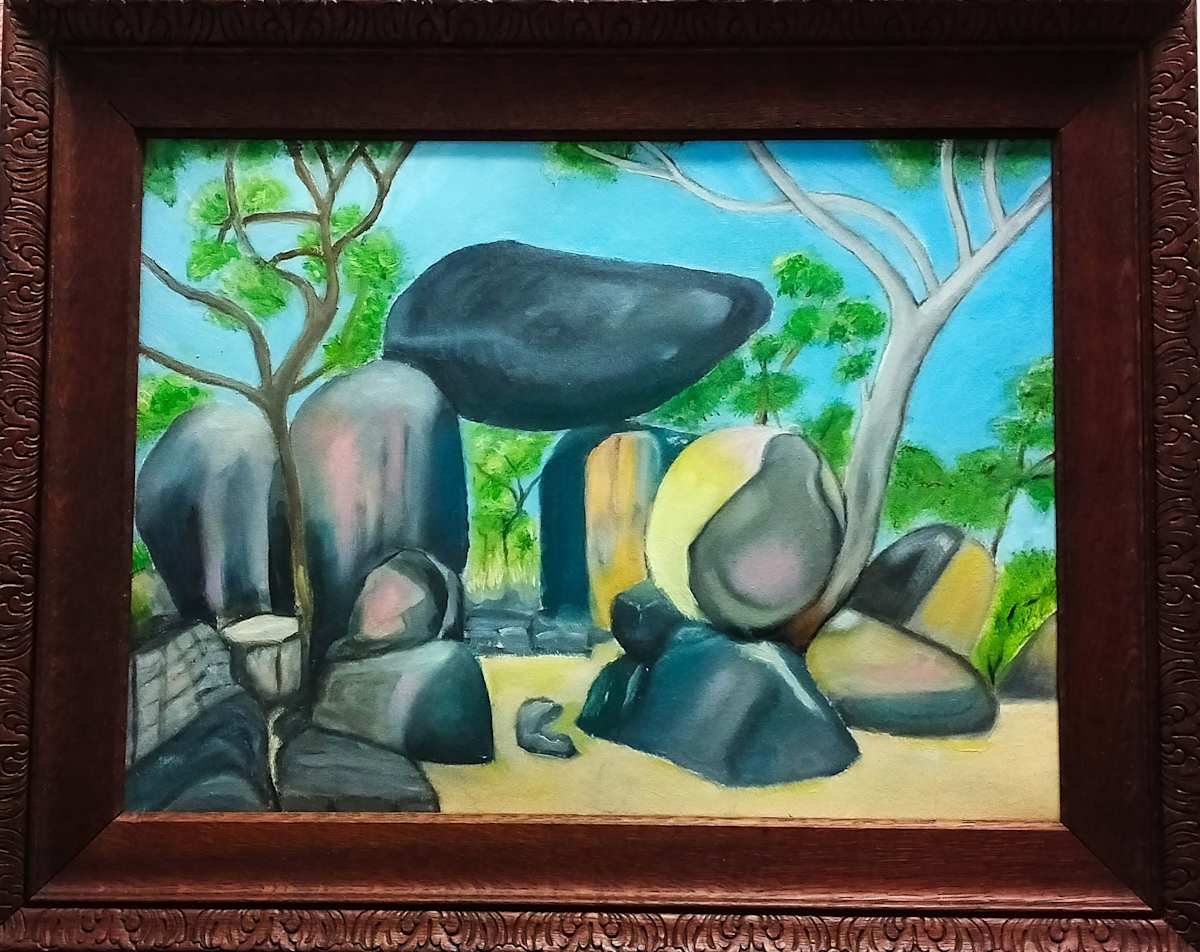 BALANCE ROCK by Linda Leftwich  Image: Silky oak vintage frame (add $250)