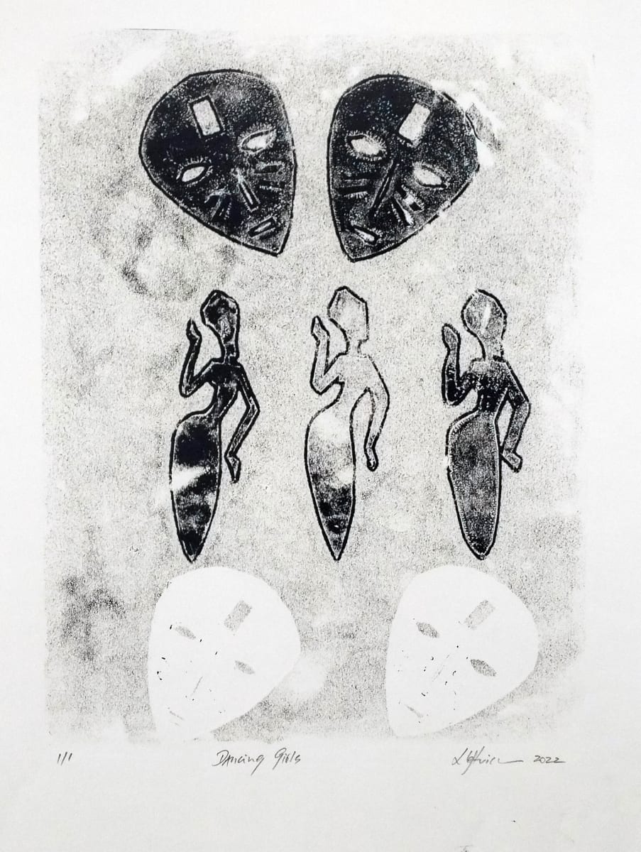 DANCING GIRLS  MONO by Linda Leftwich  Image: Monoprint 