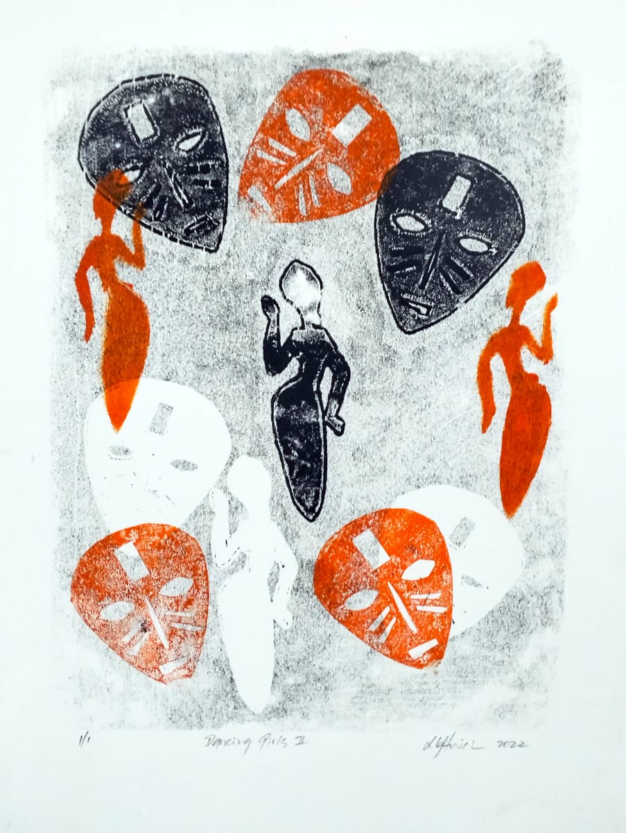 DANCING GIRLS 2 by Linda Leftwich  Image: Multi layered Monoprint