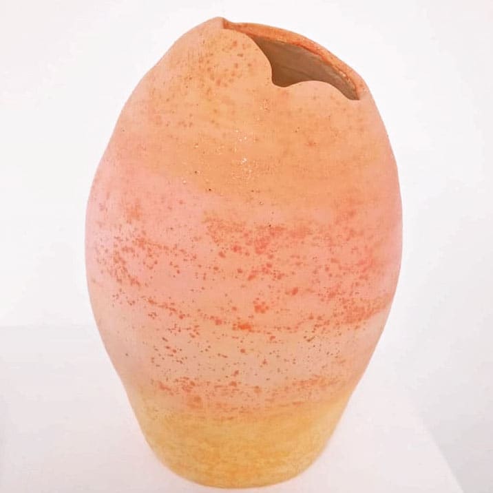JUPITER'S EGG by Linda Leftwich  Image: Pot with rings of coloured silica glazes