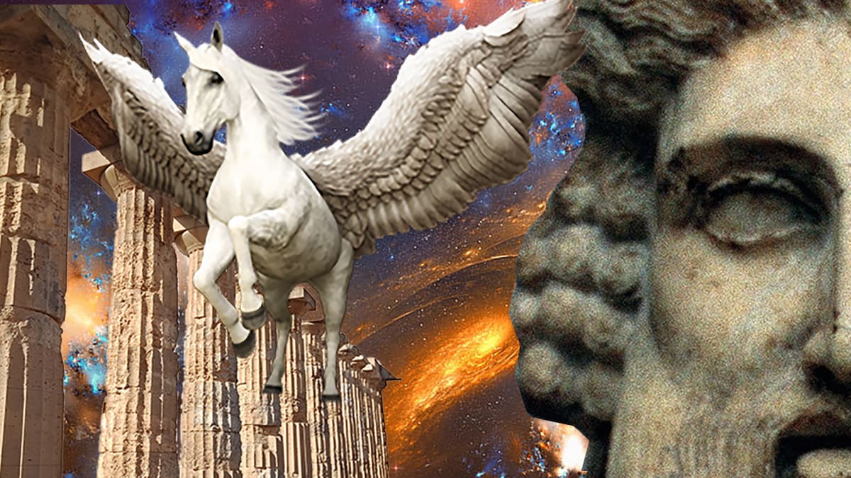PEGASUS ARRIVES ON MOUNT OLYMPUS by Linda Leftwich  Image: Art Series:  The Myth of Pegasus
Image 4:  Pegasus flies on to join Zeus on Mount Olympus