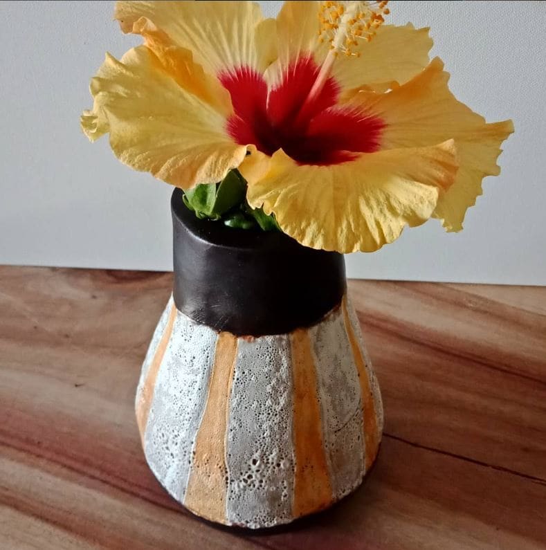 BLACK STRIPE VASE by Linda Leftwich  Image: Small vase in black clay with stripes