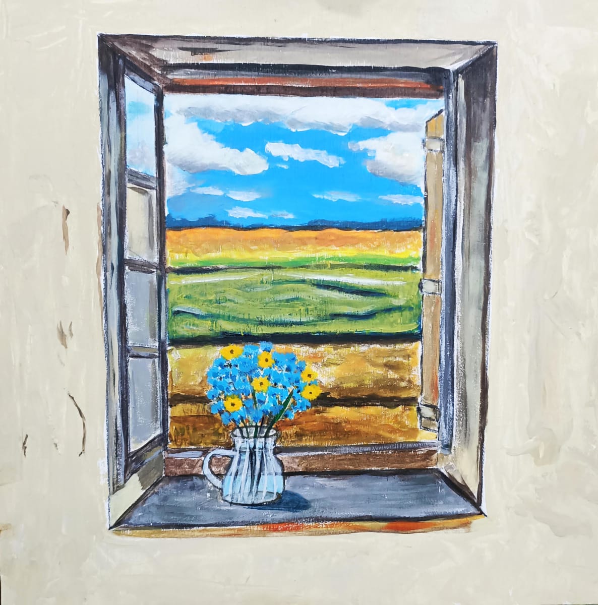STILL LIFE WITH FLOWERS by Linda Leftwich  Image: Still life with a view