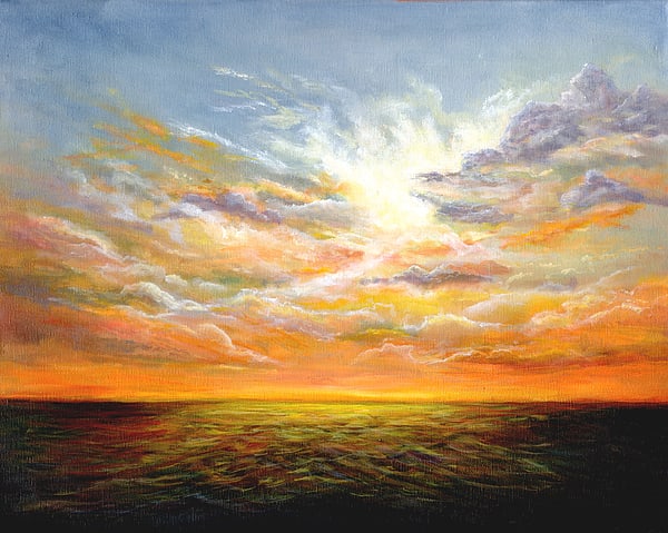 Ocean Sunset by CHERYL L KANUCK  Image: Ocean Sunset original acrylic painting by Cheryl Kanuck