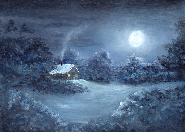 Winter Cottage by CHERYL L KANUCK  Image: Winter Cottage original acrylic painting by Cheryl Kanuck