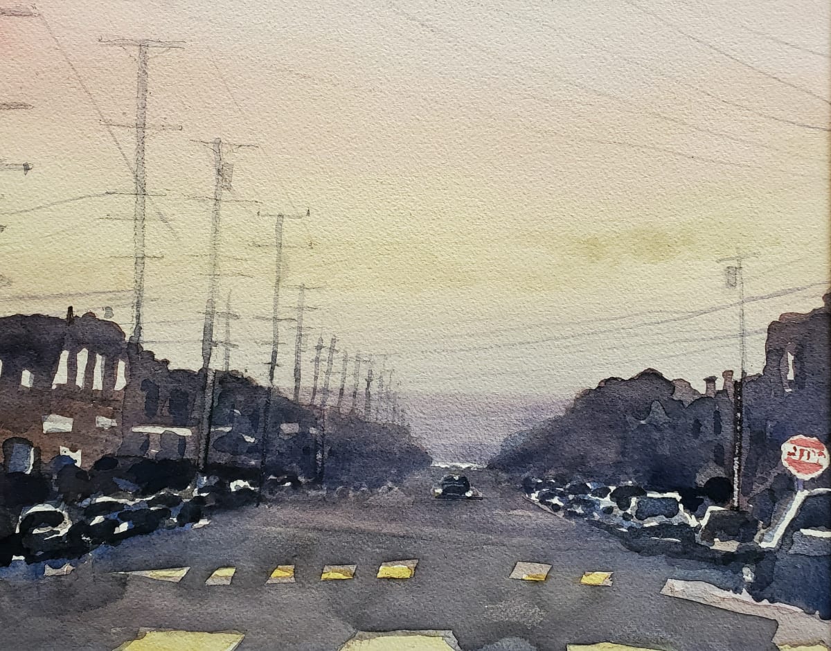 View to Ocean Beach from Ulloa & 42nd Ave., S.F., Ca. by Andy Forrest  Image: Plein Air in the car during the Winter Storms from 42nd Ave. & Ulloa St.