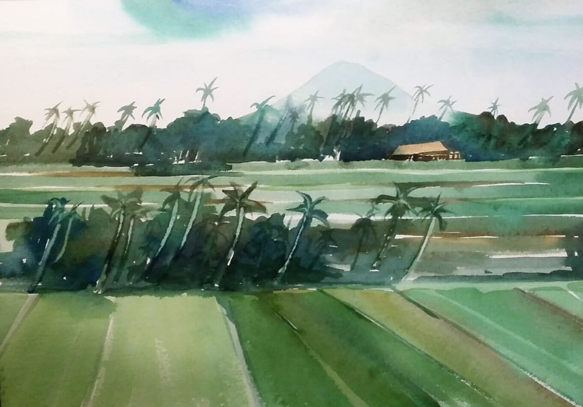 Rice Fields in Ubud, Bali by Andy Forrest  Image: Plein air painting in Bali, 1983