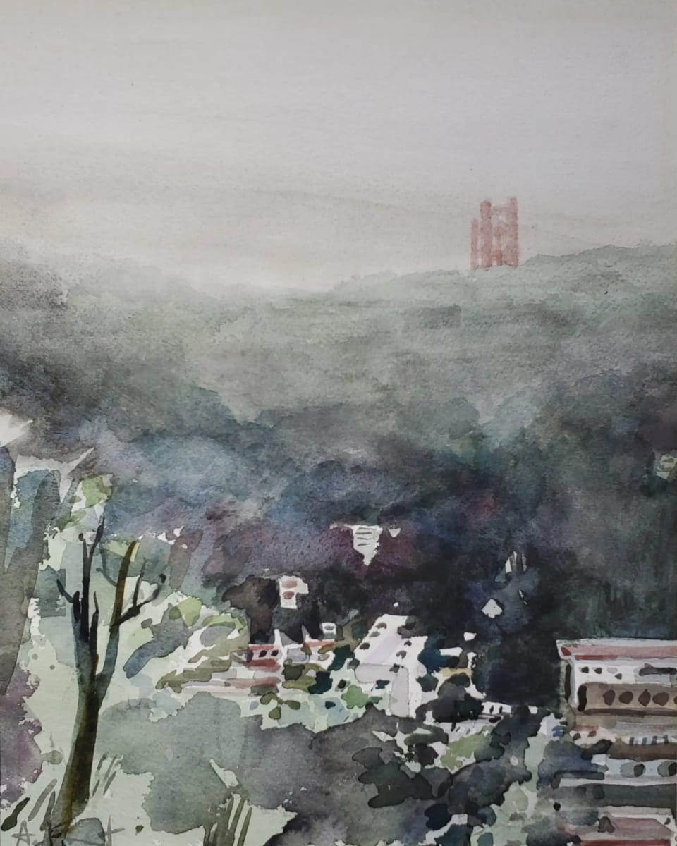 Foggy View to the North by Andy Forrest  Image: Plein air painting @ top of the 16thAv./Lawton St. tiled stairway