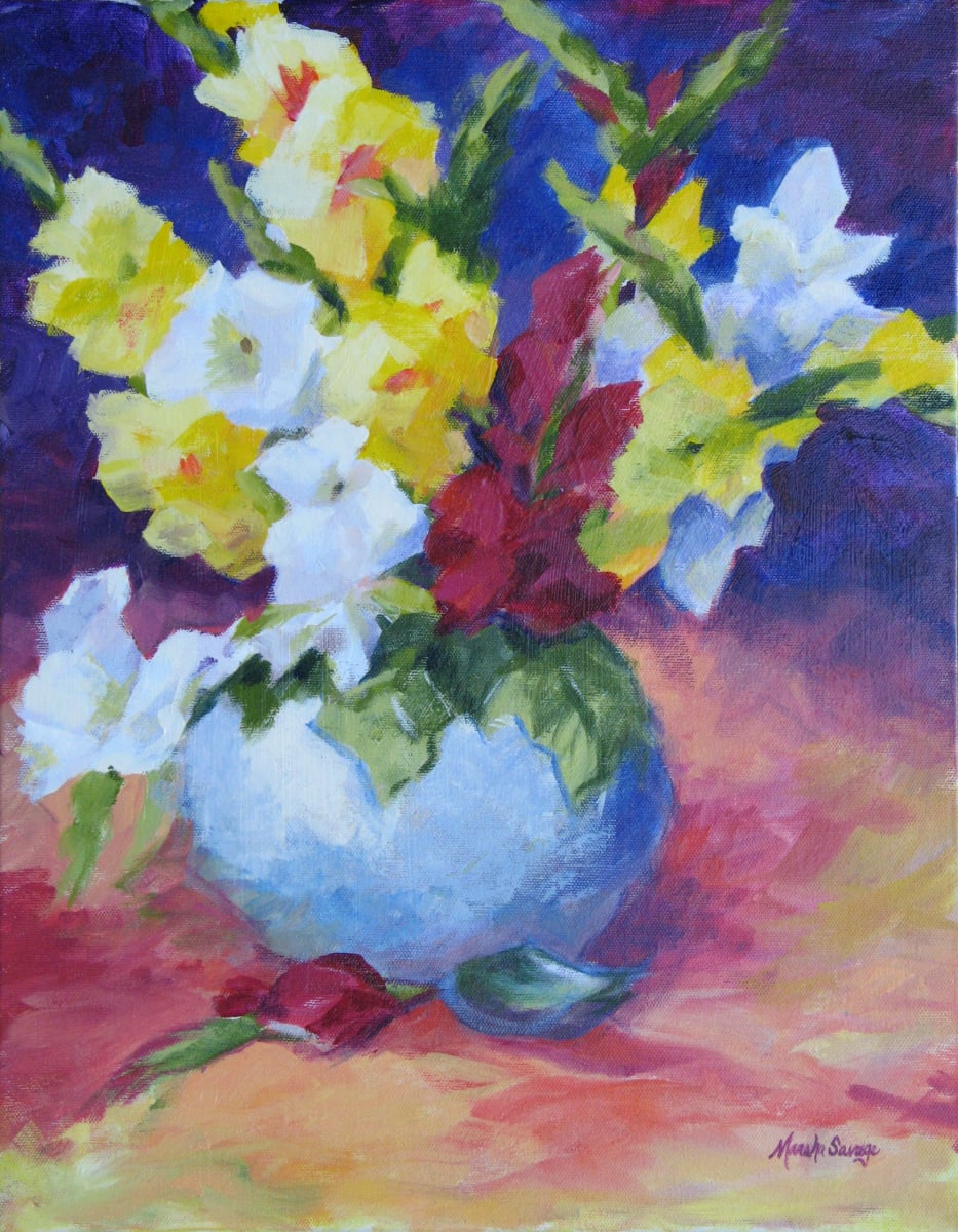 Glads Yellow & White  Image: Glads Yellow & White,  Acrylic 18" x 14"